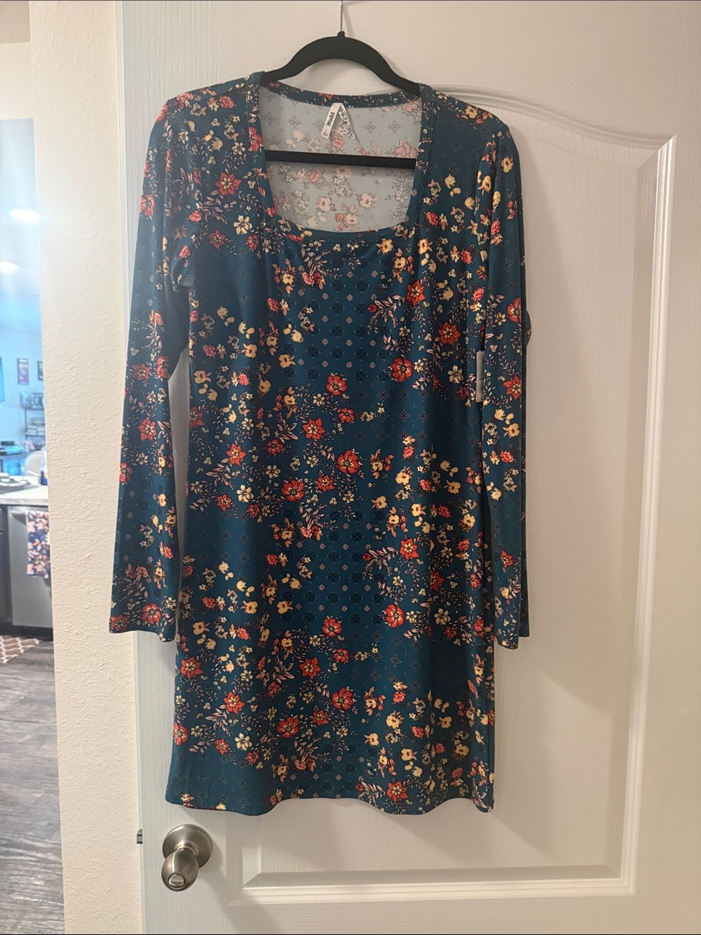 Mudd Teal Floral Long Sleeve Scoop Neck Dress